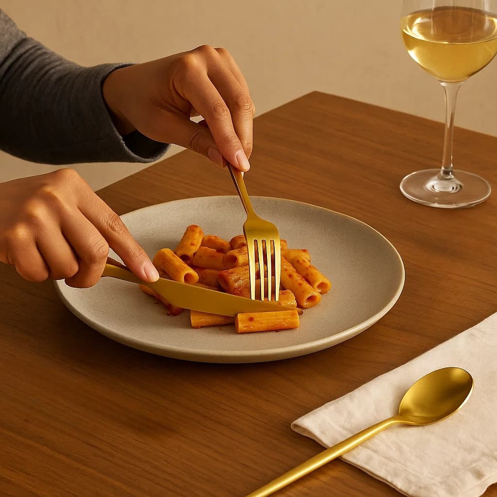 Conjunto Faqueiro Dourado 24 Peças Luxo Talheres Facas Garfos Colheres Jantar Restaurante