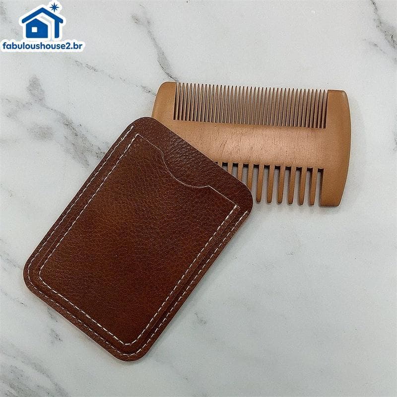 FABUL Escova De Cabelo De Madeira Natural Pente De Barba Com Caso De Couro Do Plutônio Anti-Estático Bigode Poeta Escova