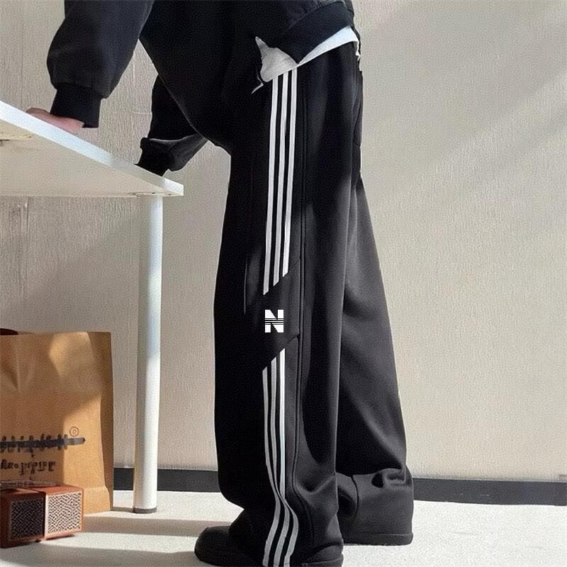 Estilo americano três barras calças esportivas masculinas outono inverno novo estilo reto solto listrado costura Sweatpa