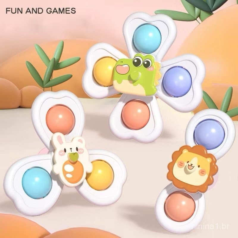 Kit com 3 Spinner Brinquedos Educativos Bebês Ventosa Sucção Giratória - Envio Imediato00
