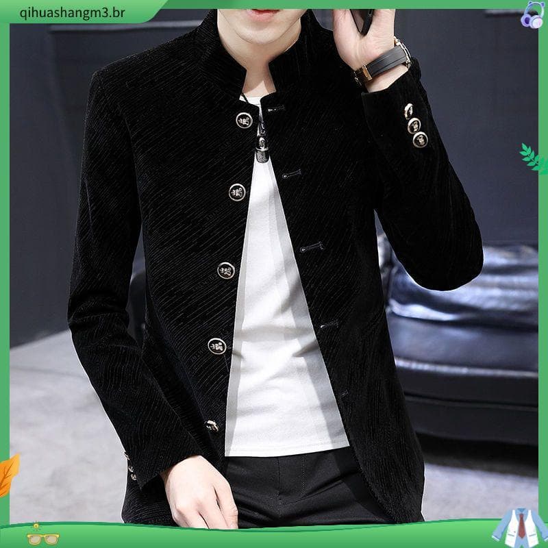 Masculino versão coreana gola alta terno primavera outono estilo fino Zhongshan terno Casual pequeno terno fino-ajuste t