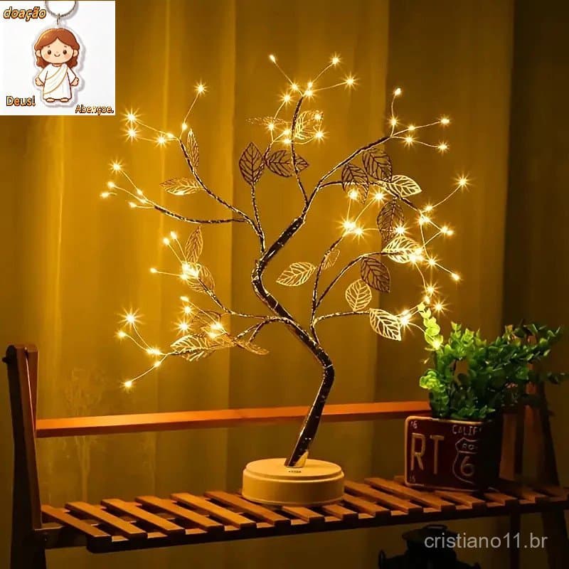 Luminaria Arvore de LED Folhas Dourada para Decoração do Casa Quarto Iluminação de Mesa de Cabeceira