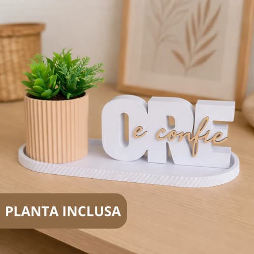 Kit Decorativo Ore E Confie Com Vaso, Bandeja E Planta