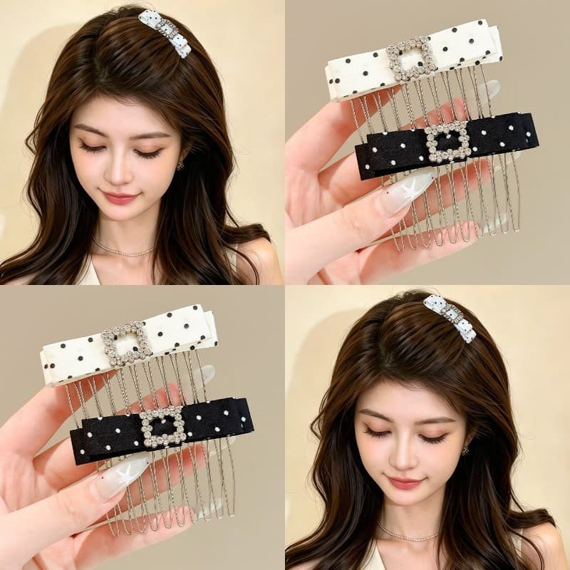 Brilho Strass Bolinhas Arco Inserção De Cabelo Pente Elegante Ferramenta De Luxo Para Franja Solta Cabelos Voadores