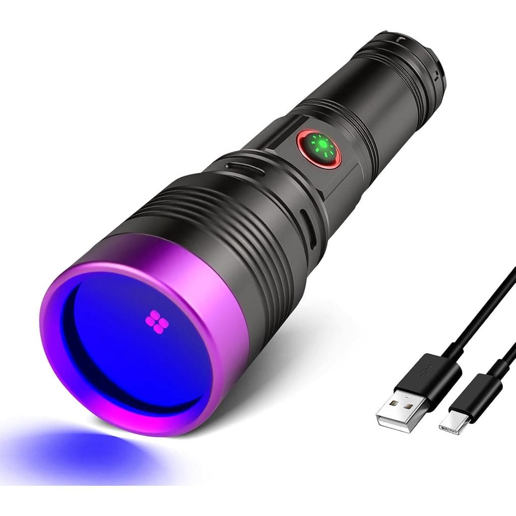 Lanterna UV WINDFIRE 365nm, Lanterna de Luz Negra Recarregável Potente, Foco Ajustável para Detecção de Urina de Animais