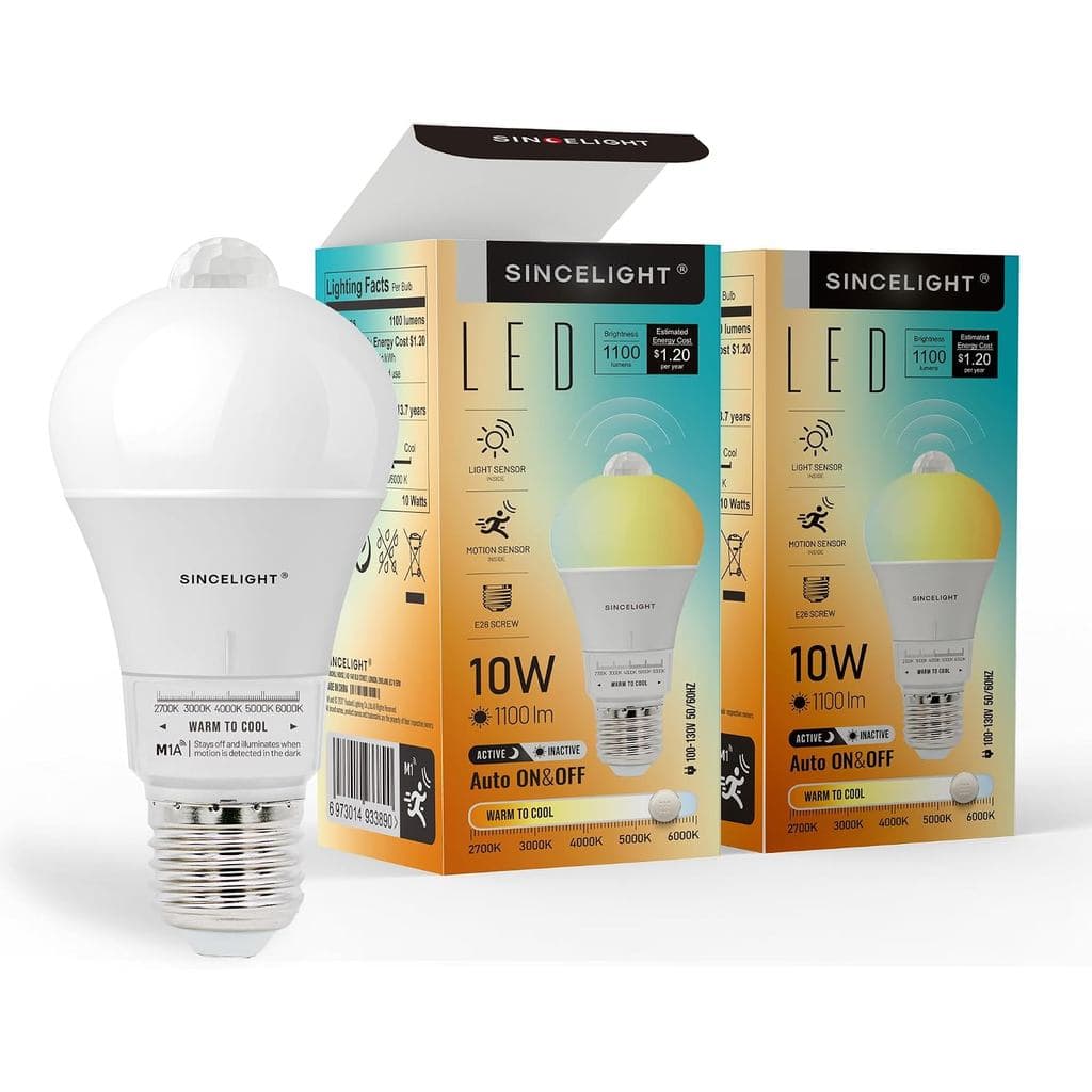 Lâmpada LED com Sensor de Movimento SINCELIGHT 9W com Base E26, Ativada por Movimento PIR no Escuro, Liga/Desliga Automa