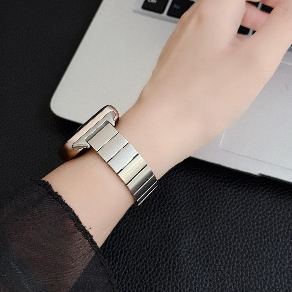 Pulseira De Relógio De Ligação De Bambu De Aço Inoxidável Para Apple Watch Series 11 10 9 8 Magnética De Metal Ultrafina