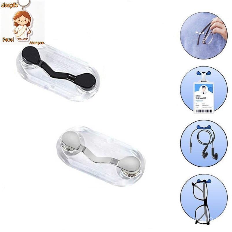 Suporte magnético para óculos crachá fone de ouvido caneta