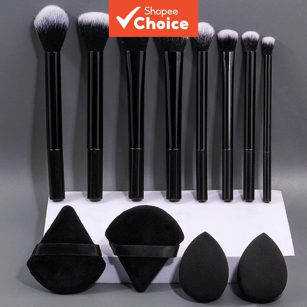 Conjunto de 12 Pincéis e Esponjas de Maquiagem, Portátil, Ovo de Esponja e Pincéis para Base, Blush e Sombra