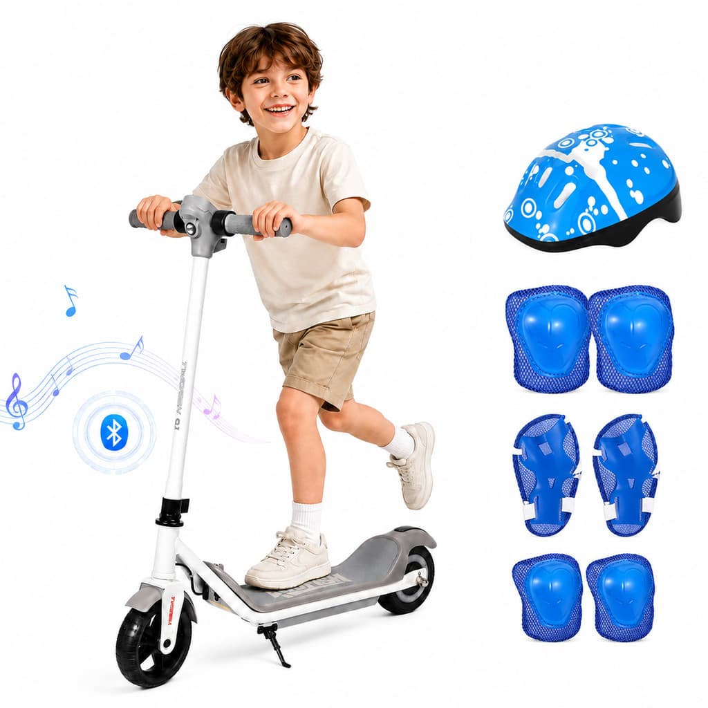Patinete Infantil Elétrico 2 Rodas Motor 110W Velocidade 14km/h Até 60kg Luzes Música Bluetooth Freio Duplo Bateria 24V