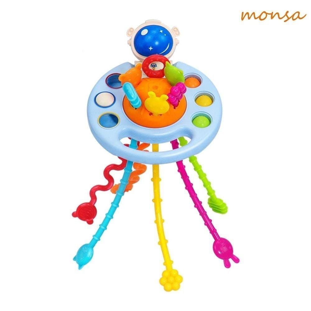 MONSA Desenvolve Brinquedos Sensoriais De Dentição Diversão Ovni Pode Ser Prensado Puxar Cordas De Suaves De Bebê