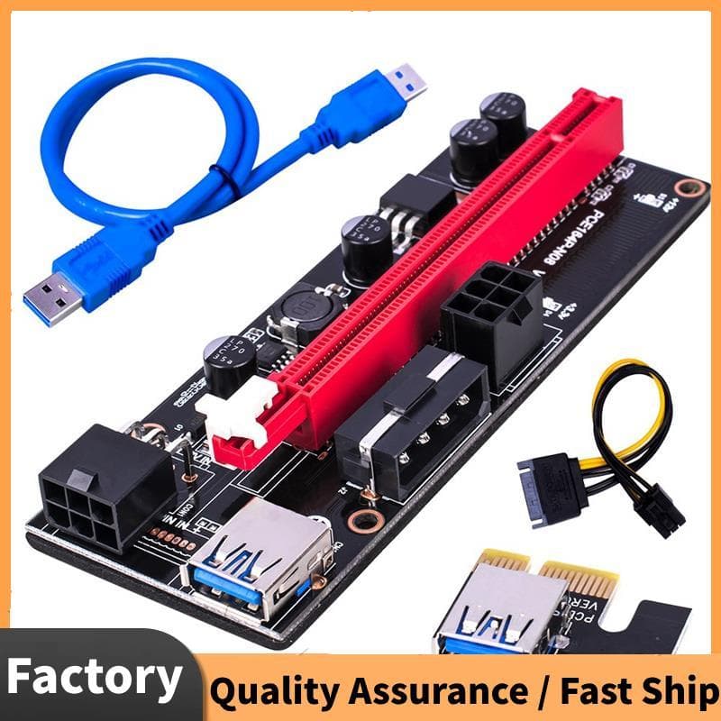 PCI-E Pcie Riser 009 Express 1X A 16X Extensor USB 009S Placa Adaptadora Dupla De 6 Pinos SATA 15Pin Para