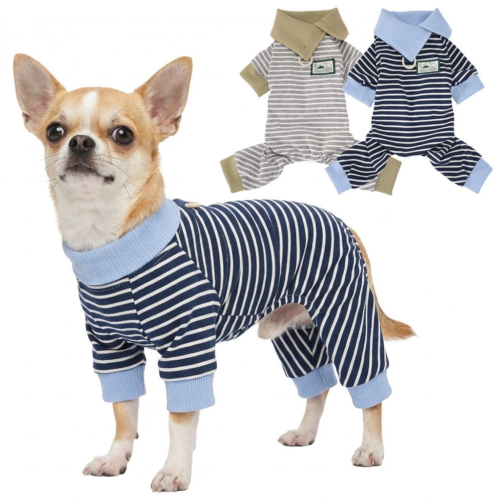 Macacões de Primavera para Cães de Estimação, Macacão Listrado da Moda para Cães, Roupas Fofas para Filhotes, Pijamas Qu