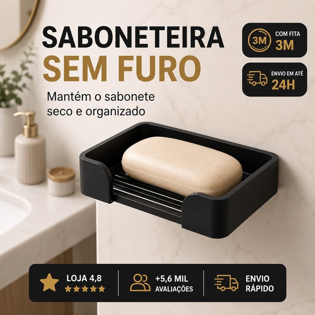 Saboneteira Parede Com Dreno Fita 3M Sem Furar Banheiro Cozinha Lavanderia
