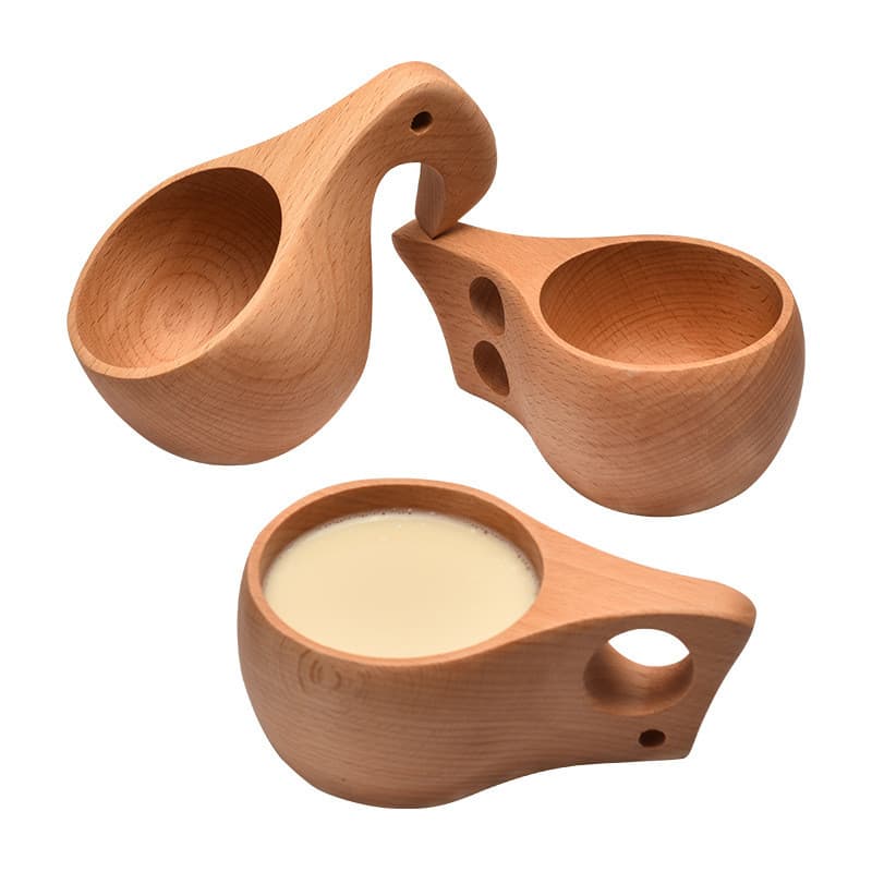 Copo de café com leite com alça, copo de restaurante estilo japonês, copo finlandês de madeira de faia gravada, por
