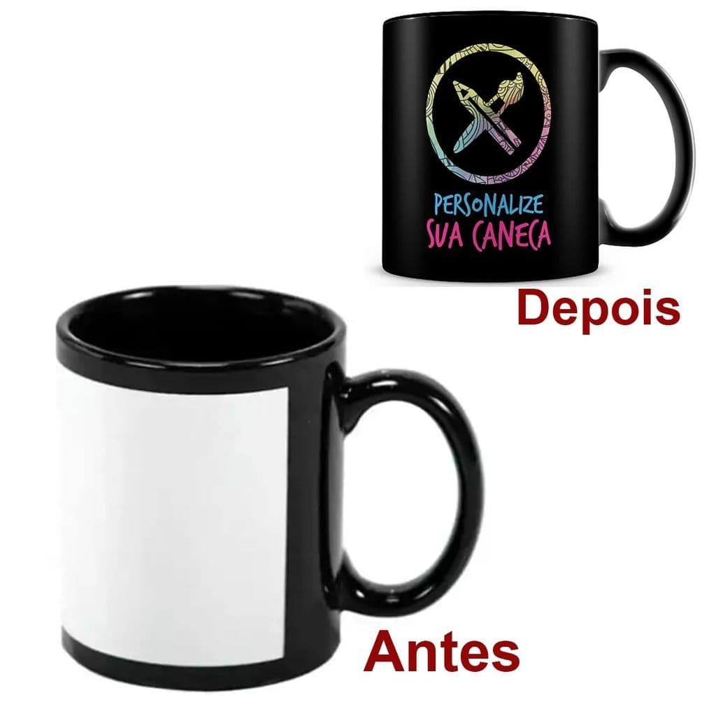 Caneca Preta com Sarja Branca Personalizada ou Lisa - Sua ideia foto logo arte frase aqui - Copo Xicara Porcelana Cerâmi