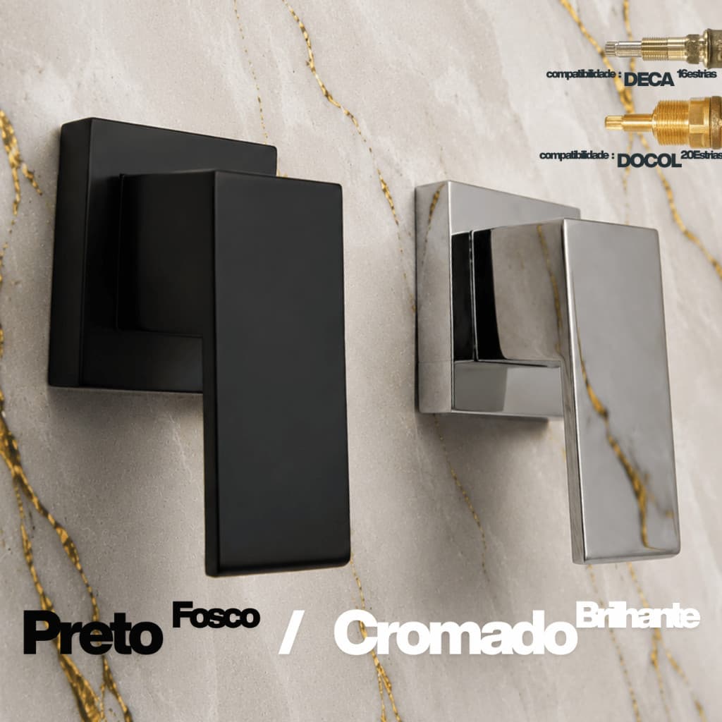 Acabamento Registro Chuveiro Deca Docol Universal Metal Quadrado Preto Cromado 16 e 20 Estrias