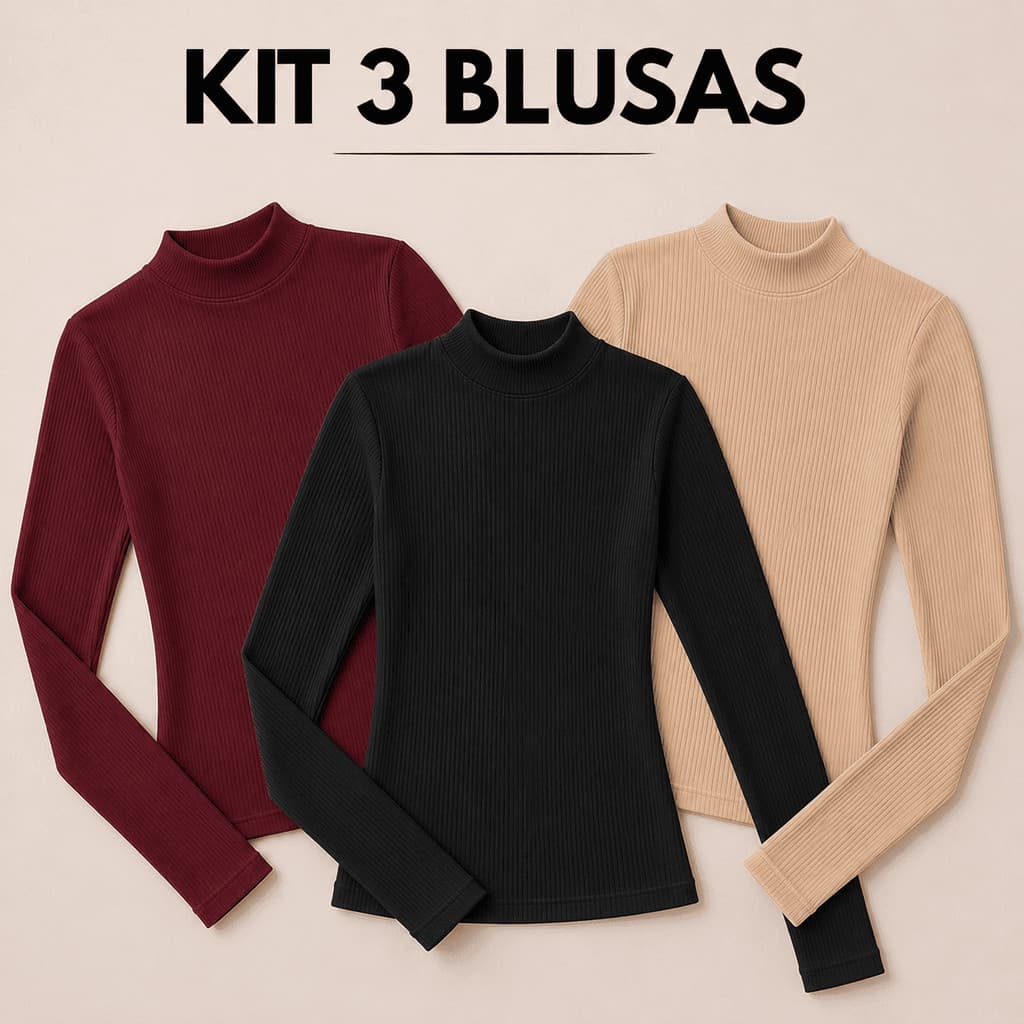 Kit 3 Blusas Femininas Cacharel Gola Alta Basica Segunda Pele Termica Macia Promoção