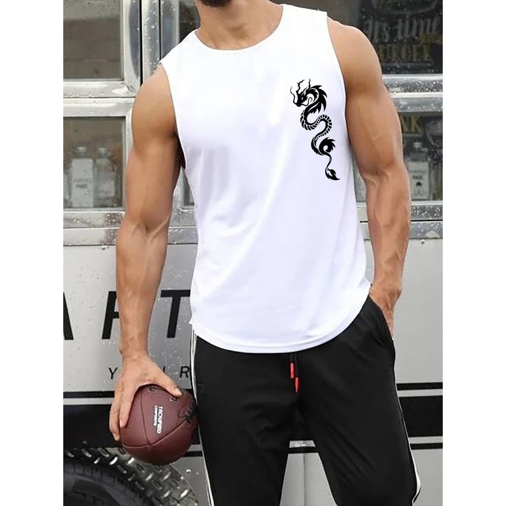 Regata Masculina estampa de dragão treino academia musculação 100% Algodão Homem Estilosa Oriental