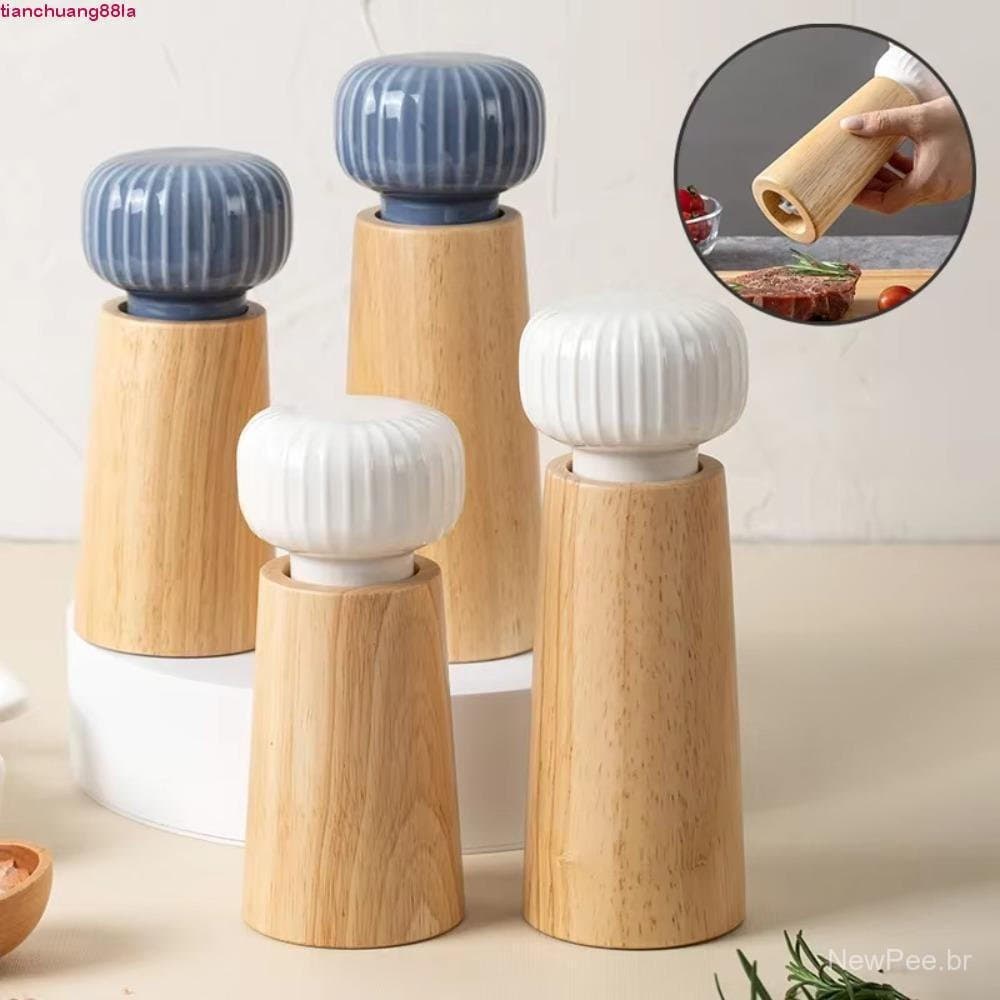Moedor de sal e pimenta Tianchuang, moedor recarregável de carvalho, utensílio de tempero em estilo nórdico.
