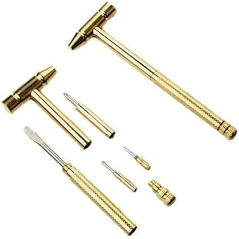 1Pc 6 Em 1 Mini Martelo Dourado De Latão Com Chave De Fenda Ferramentas Manuais Joalheiros Multifuncionais Cobre Para Re