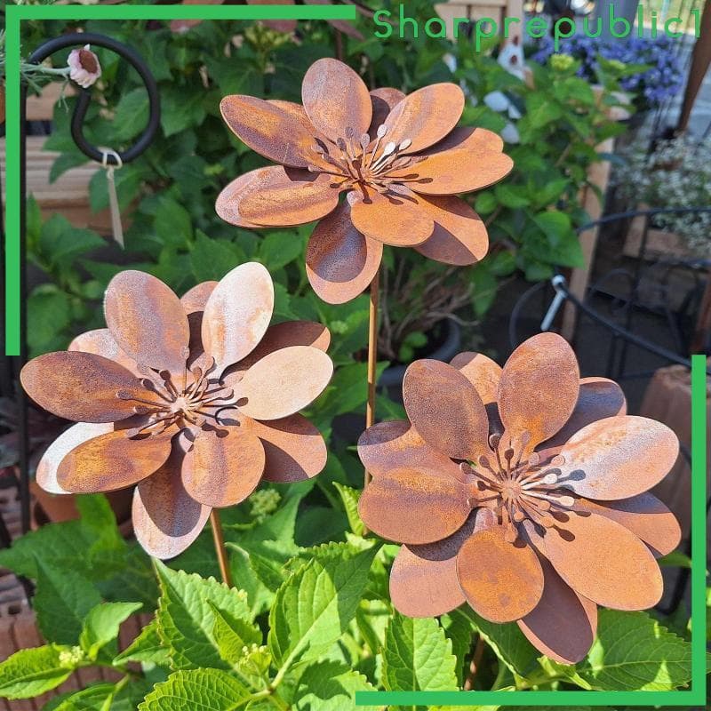 [Sharprepublic1] Flores De Metal Com Aparência Enferrujada Para Uso Externo , Decoração Rústica De Jardim , Estacas Deco