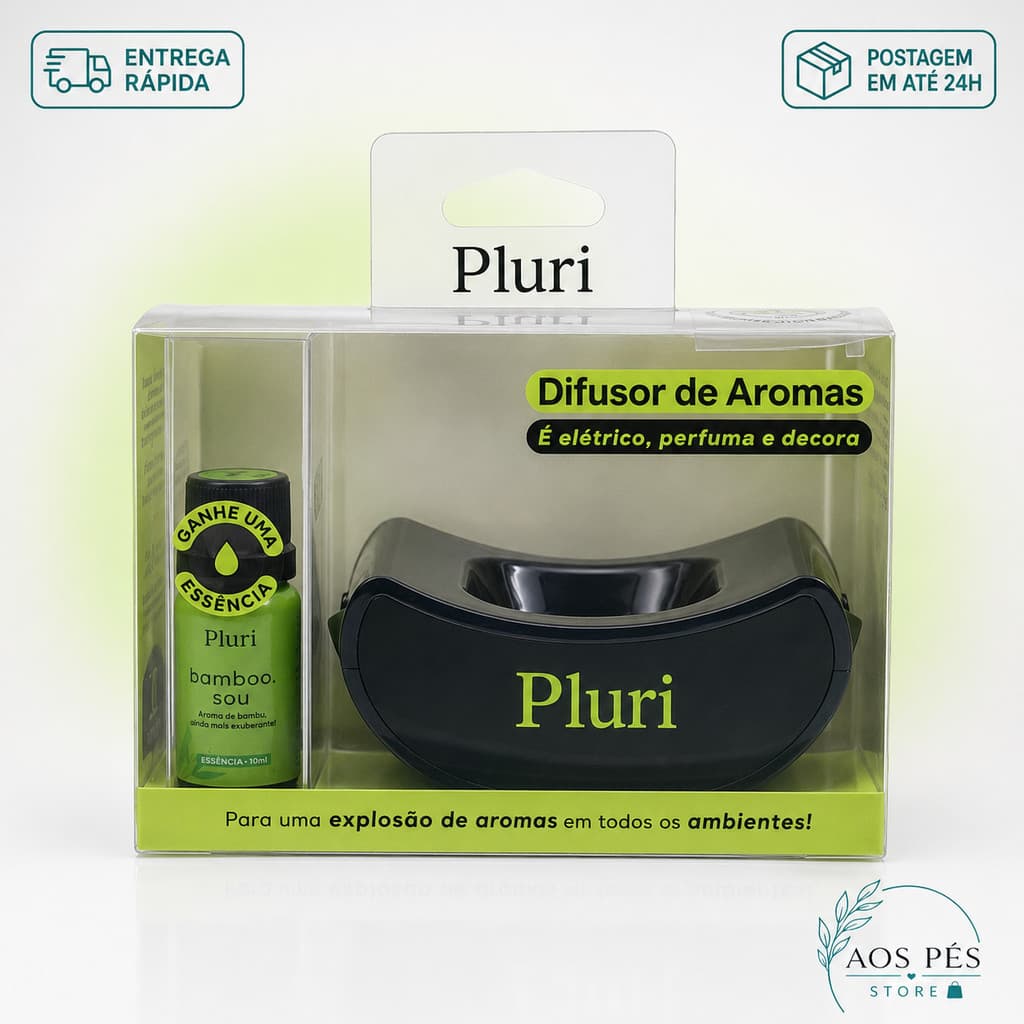 Difusor Elétrico de Aromas Pluri Bivolt Preto + Essência Bamboo 10ml Liga Desliga