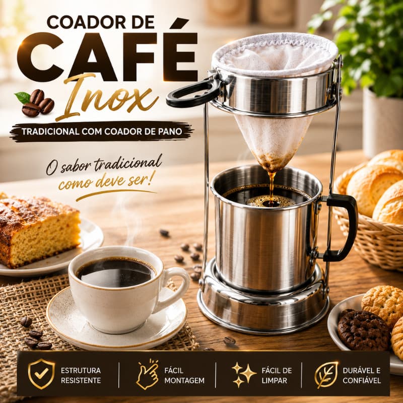 Coador de Café Inox com Coador de Pano Cafeteira Manual Passador de Café Tradicional Reutilizável |R212| Pronta Entrega