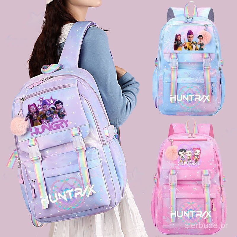 Mochila Escolar de Grande Capacidade KPop Demon Hunters, Mochila de Anime para Meninas, Mochila Escolar Fashion que Comb