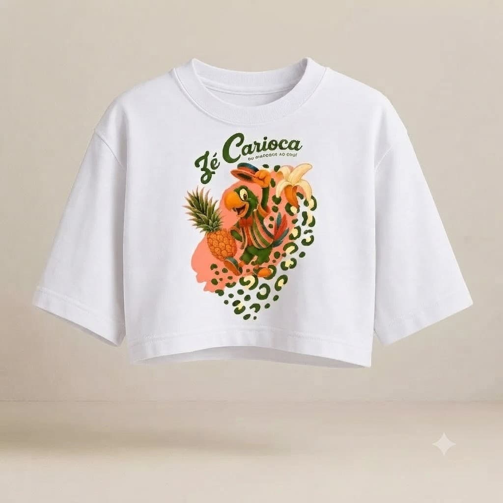 Cropped Feminino Cotton 100% Algodão Zé Carioca Estampa Divertida Disney Manga Curta Casual