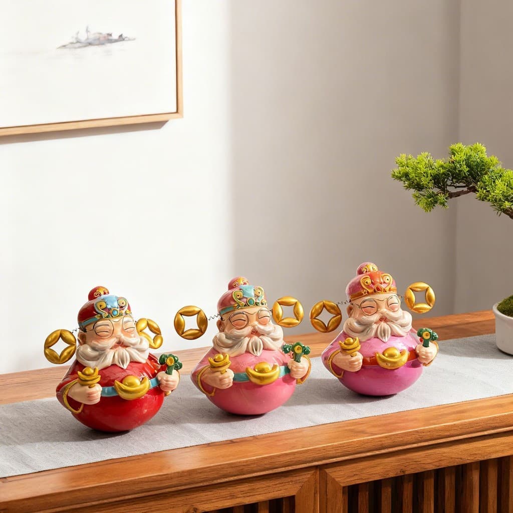 Novo chinês bonito parabéns à fortuna deus resina ornamentos Tumbler pequeno escritório Desktop sorte ornamentos 8.1