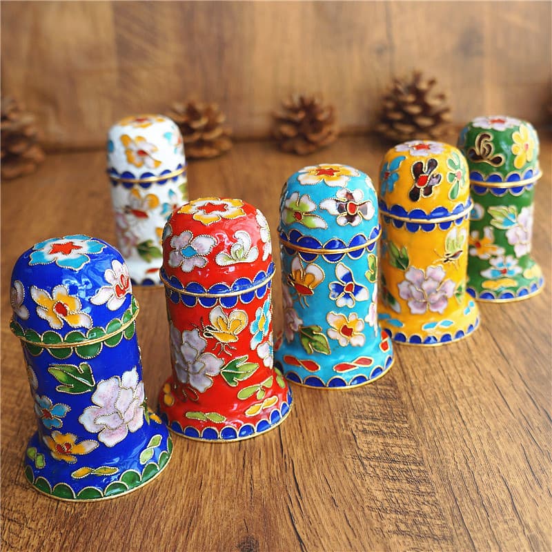 Antigo pequim Cloisonne Bluetooth picareta titular pneu de cobre filigrana esmalte caixa de palito pode decorações ornam