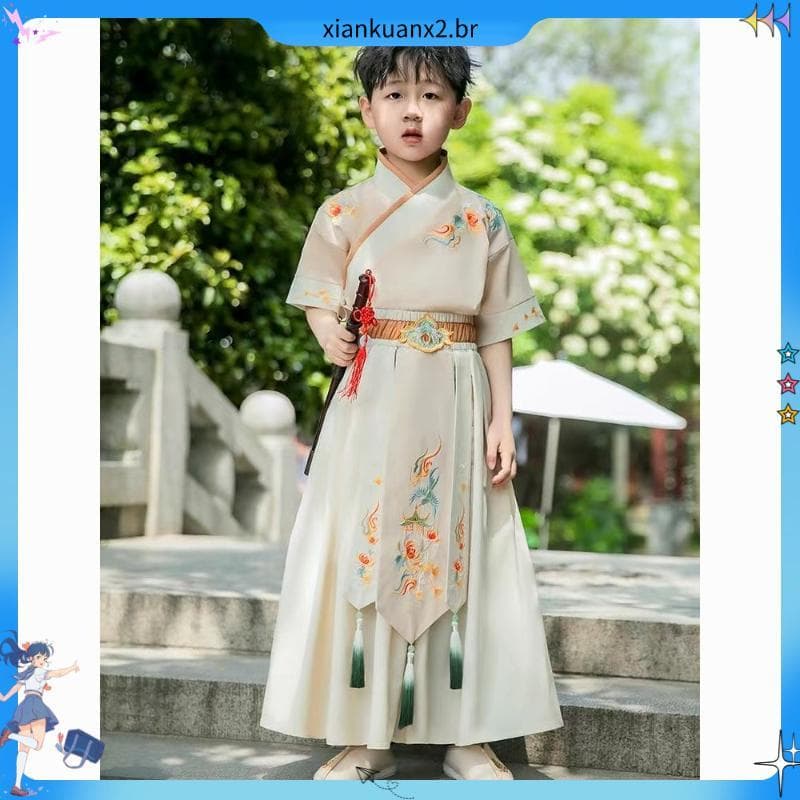 Meninos Hanfu verão fino de manga curta menino traje primavera outono traje antigo estilo chinês crianças Tang terno un