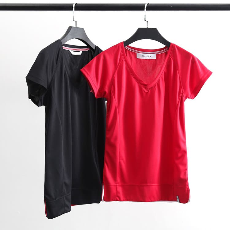 Mulheres novos produtos com decote em V cor sólida estilo básico de secagem rápida respirável feminino Casual esportes c