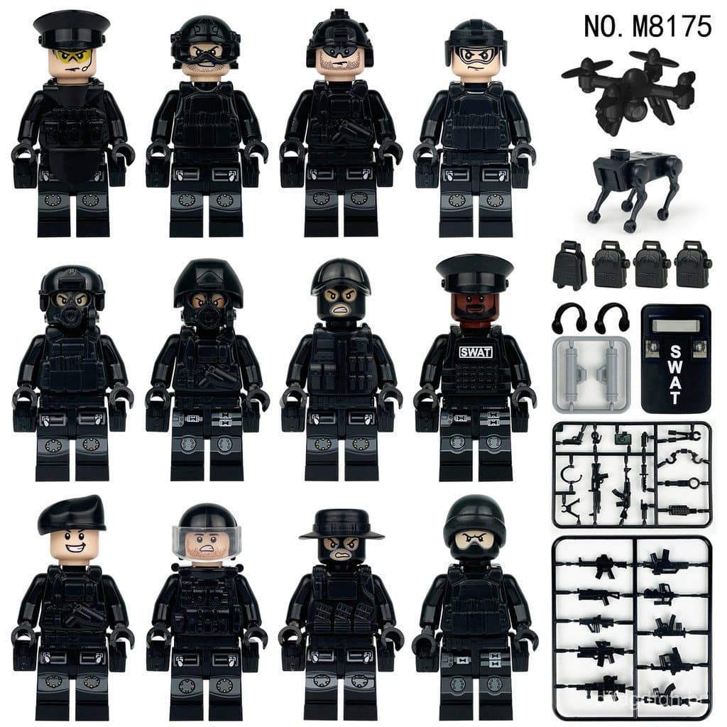 Pequeno Brinquedo de Tijolo de Proteção para Acessórios de Drones de Minifiguras da SWAT Antiterrorismo