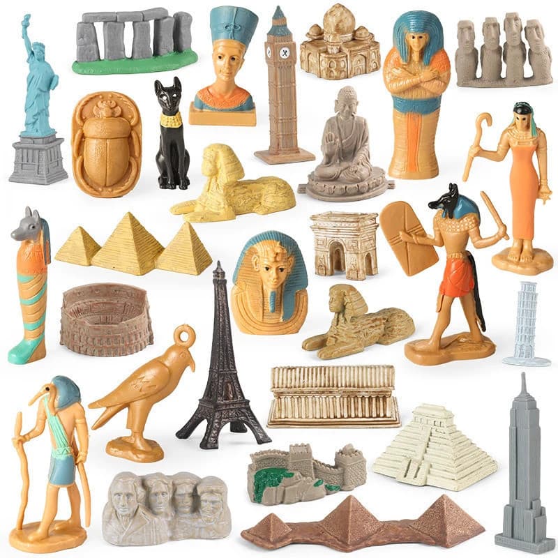 Caixa de Múmia Egípcia Antiga Esfinge Pirâmide Bastet Taj Mahal Marca Registrada Grande Muralha Coliseu Modelo Figura de