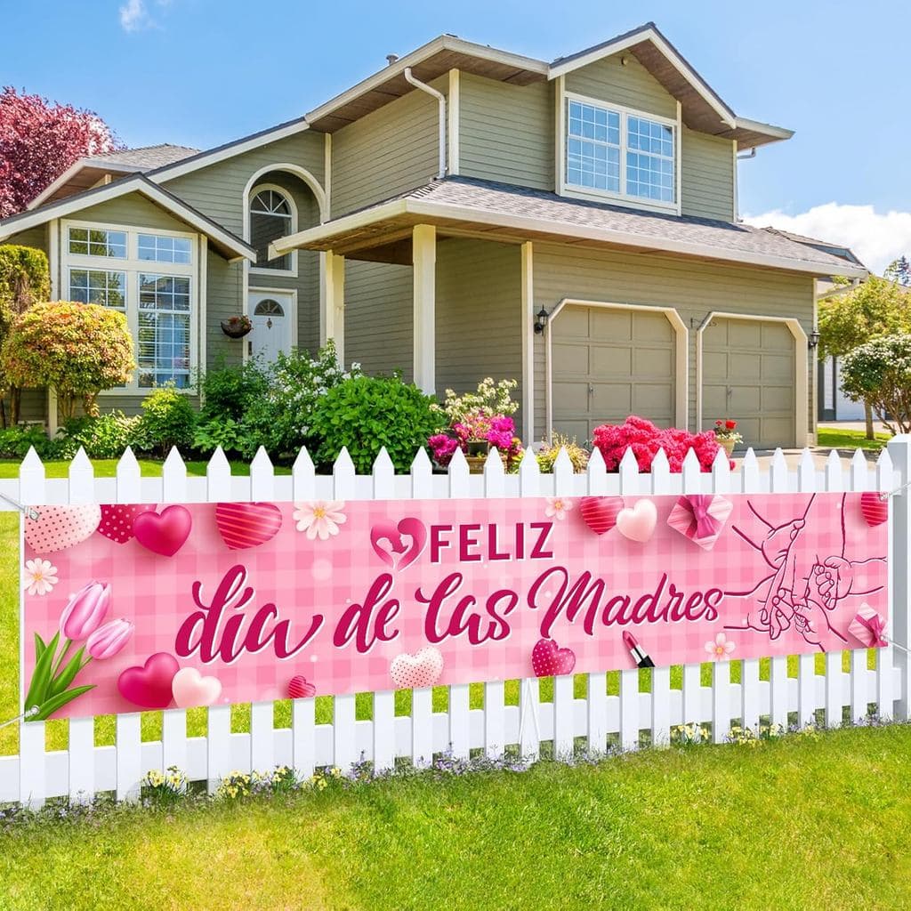 Banner Feliz Dia das Mães - Grande Banner Feliz Dia das Mães, Decorações em Espanhol para o Dia das Mães, Placa de Jardi