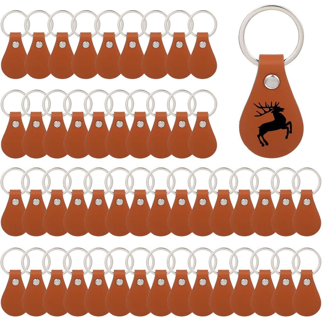 Kit de 50 Peças de Chaveiros de Couro, Chaveiros Retangulares de Couro com Argolas para Gravação, Chaveiros para Artesan