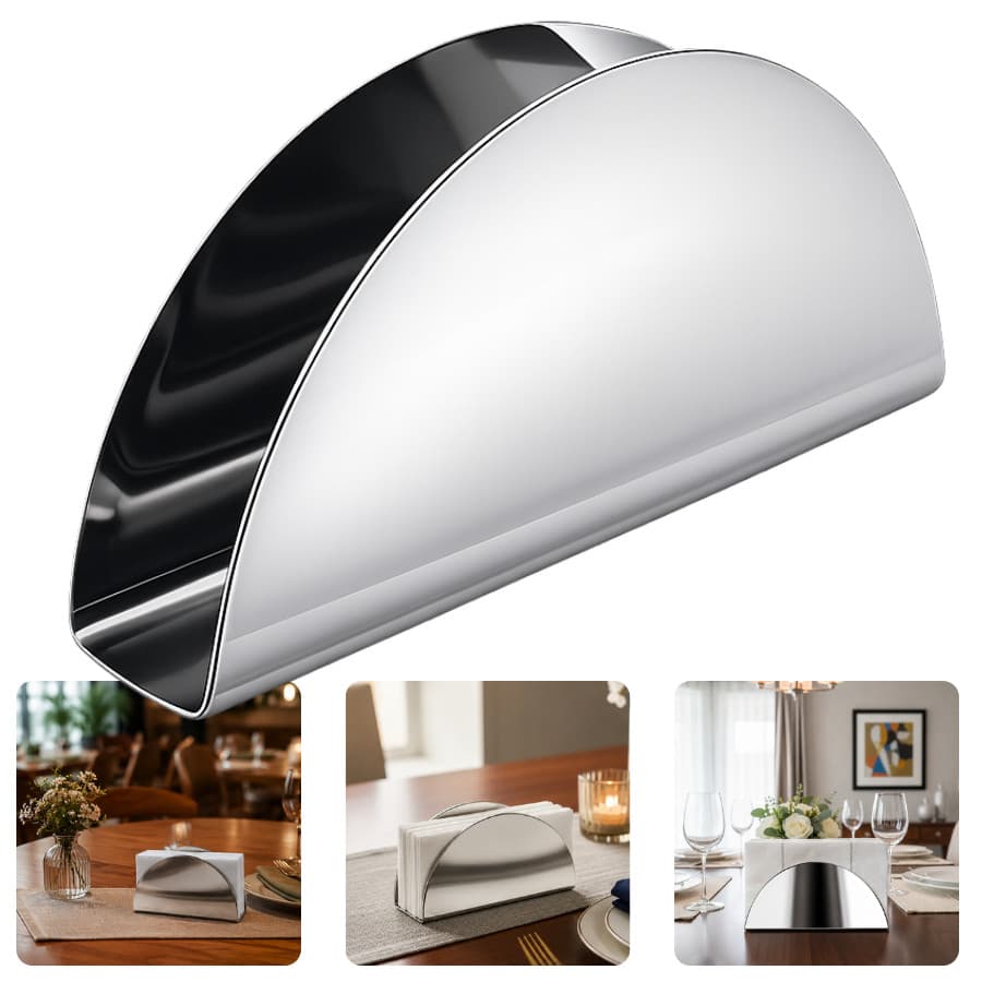 Porta Guardanapo De Mesa Aço Inox Meia Lua Cromado Papel De Boca Lanchonete Restaurante Cozinha