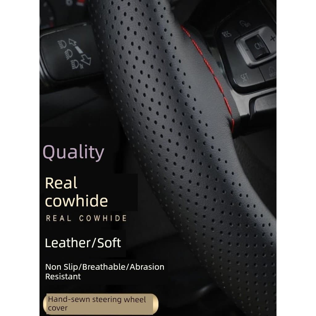 Capa de volante de carro de couro genuíno genuíno Capa de couro de primeira camada costurada à mão Four Seasons Universa