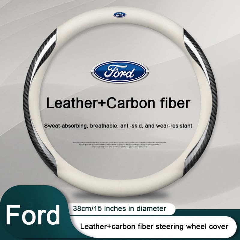 Capa de Volante em Couro e Fibra de Carbono para Carro, Adequada para Volantes de 38CM, Capa Protetora Antiderrapante pa