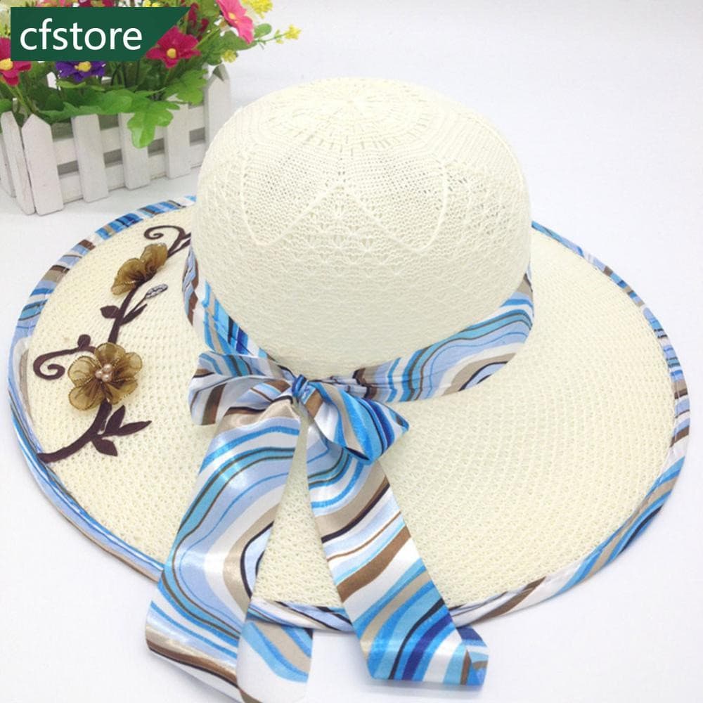 Summer Female Sun Big Brim Clássico Feminino De Verão Chapéu De Moda Impresso Em Malha Dobrável Casual Praia Exterior
