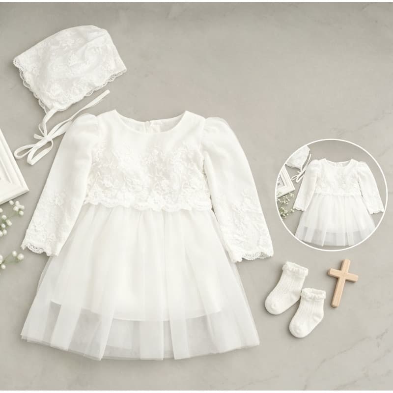 2 Peças Vestido Branco Para Bebê Menina Conjunto Batismal 1 Ano De Idade Renda Manga Comprida Com Chapéu De Batismo 0 3