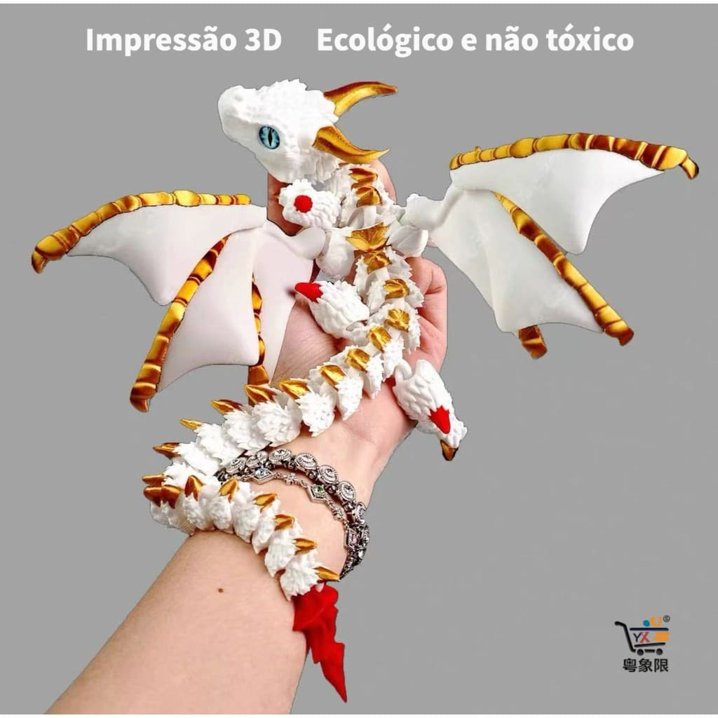 Dragão voador tridimensional 3D, com duas cornas, luminoso, asas flexíveis e móveis, multiarticulado, disponível em vári