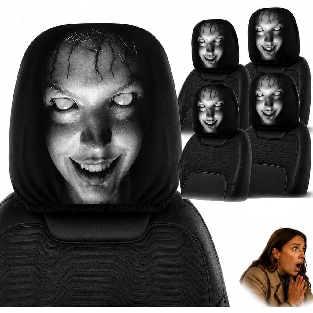 Kit Capa para Encosto de Cabeça de Carro Halloween, Rosto Fantasma Assustador, Protetor de Banco Automotivo Universal