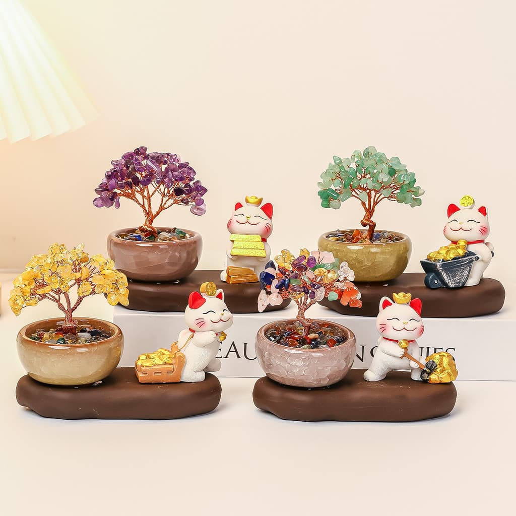 Árvore da Fortuna Gato da Sorte decoração mesa centro de mesa decoração sala enfeite estante presente fofo criativo