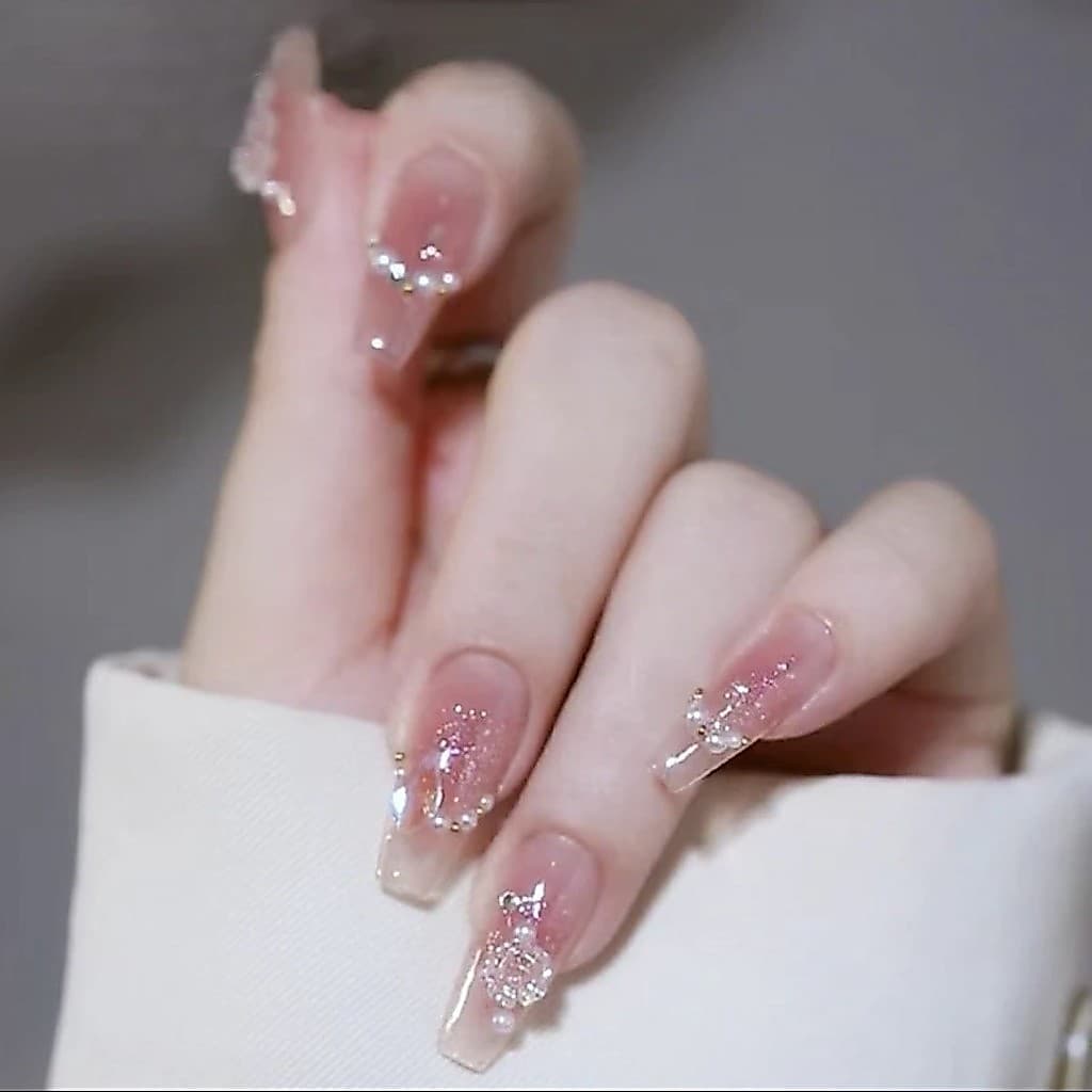 Adesivos de Unhas Artísticas Removíveis e Fofos, Peças de Unhas Falsas em Forma de Coração e Laço P6MO