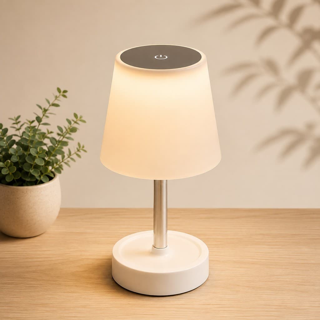 Abajur LED Recarregável Retrátil de Aço Luz Neutra Ajustável 3 Tons USB Quarto-Sala-Escritório