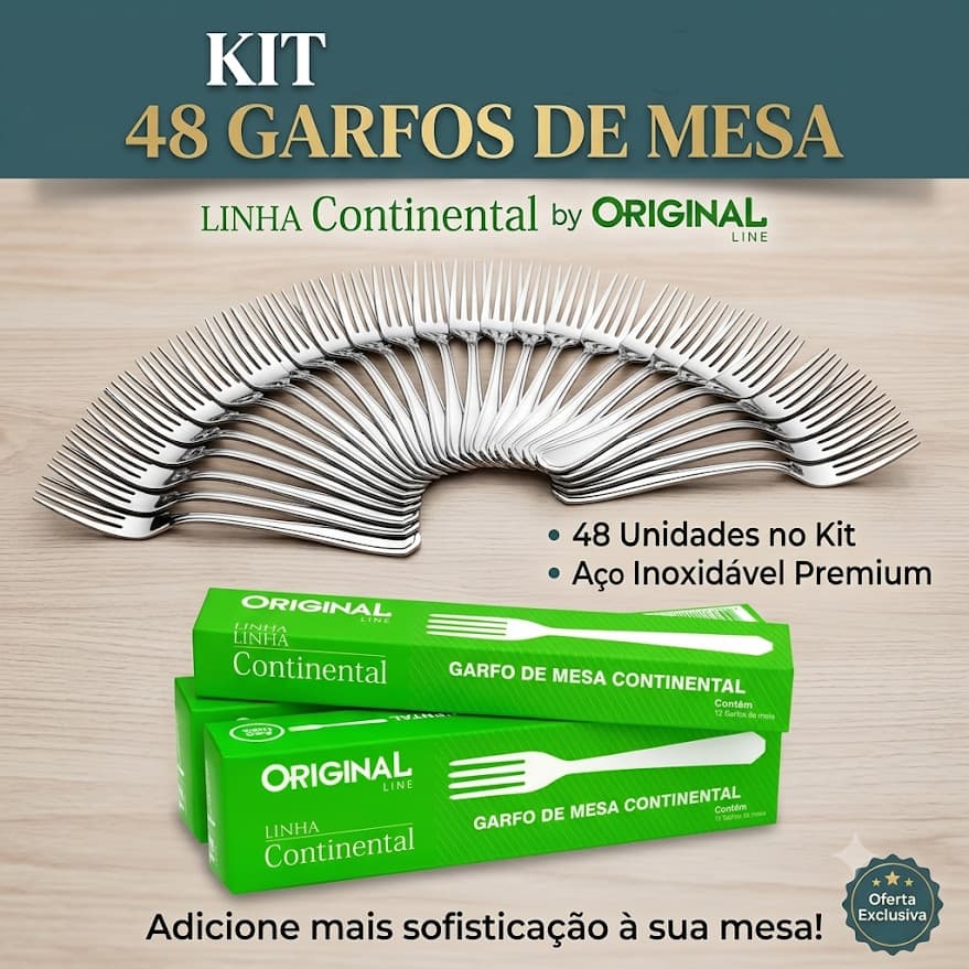 Kit C/48 Garfo Mesa Metal Inox Line Continental Restaurante