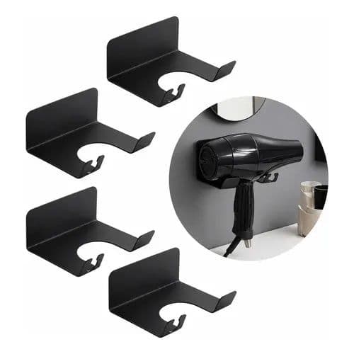 Kit 4 Suporte Secador Cabelo Fixa Na Parede Parafuso Bucha 2 Cores Cor Preto